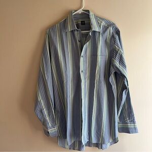 Ike Behar green blue yellow striped dress shirt preppy easter spring wedding